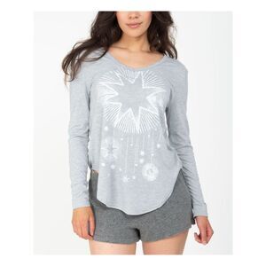 RETROSPECTIVE CO. Womens Gray Graphic Top Long Sleeve and Shorts Pajamas M